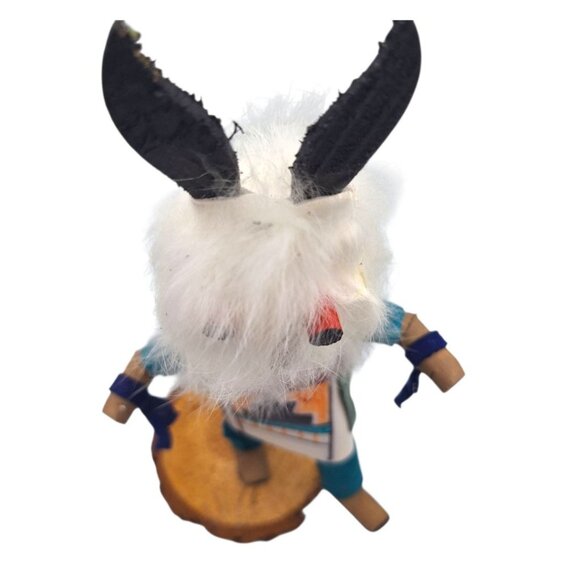 Kachina Handmade Doll Signed 8 Inch Wolf AM Native American Indian Art Wood Fur - Picture 6 of 14